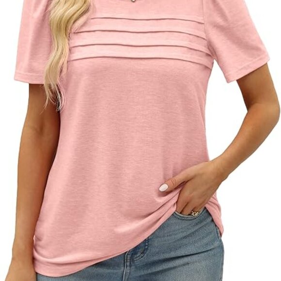 Tops - Womens Summer Tops Short Sleeve Crew Neck Shirts Puff Sleeve